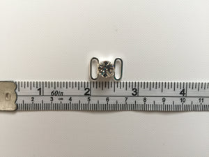 Competition Bikini or Figure Suit Center Top Connector, 5/8" Extra Small Silver and Crystal Rhinestone Connector